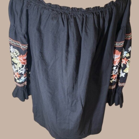 Free People Black Floral Embroidered off the shoulder Mini Dress size med - Picture 5 of 6